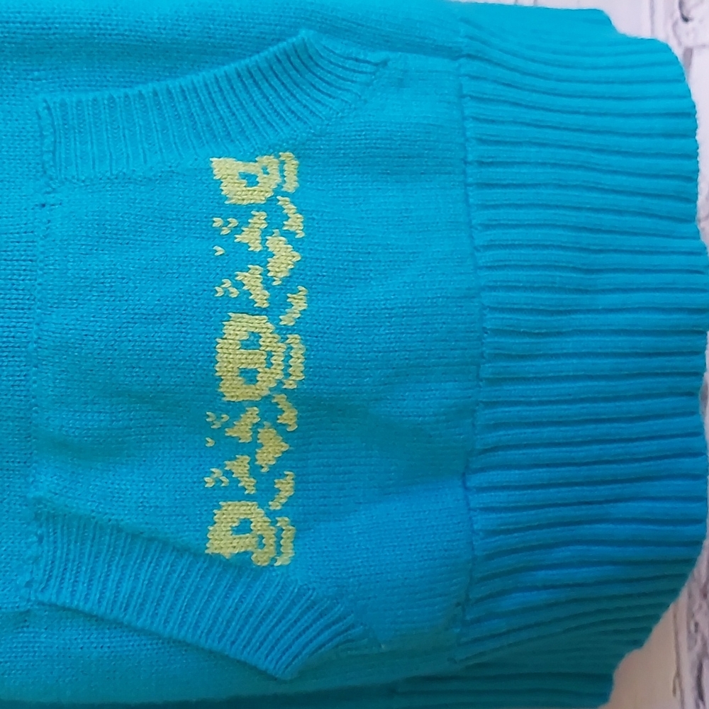 Fair Isle Knit Skull Derek Heart Blue Green Hoodie Sweater L Large Y2K - Picture 6 of 8
